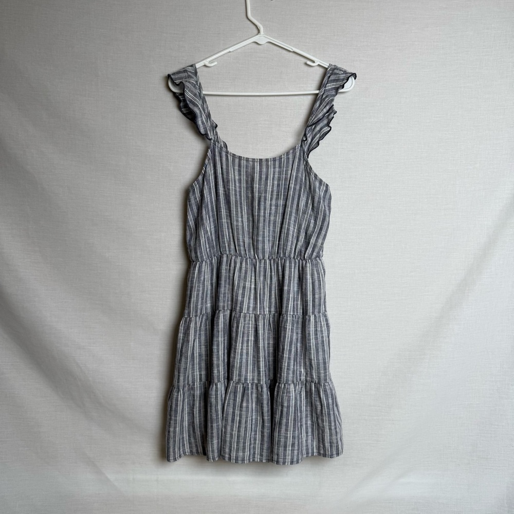 Peach Love California Blue Striped Sleeveless Ruffle Dress Size M